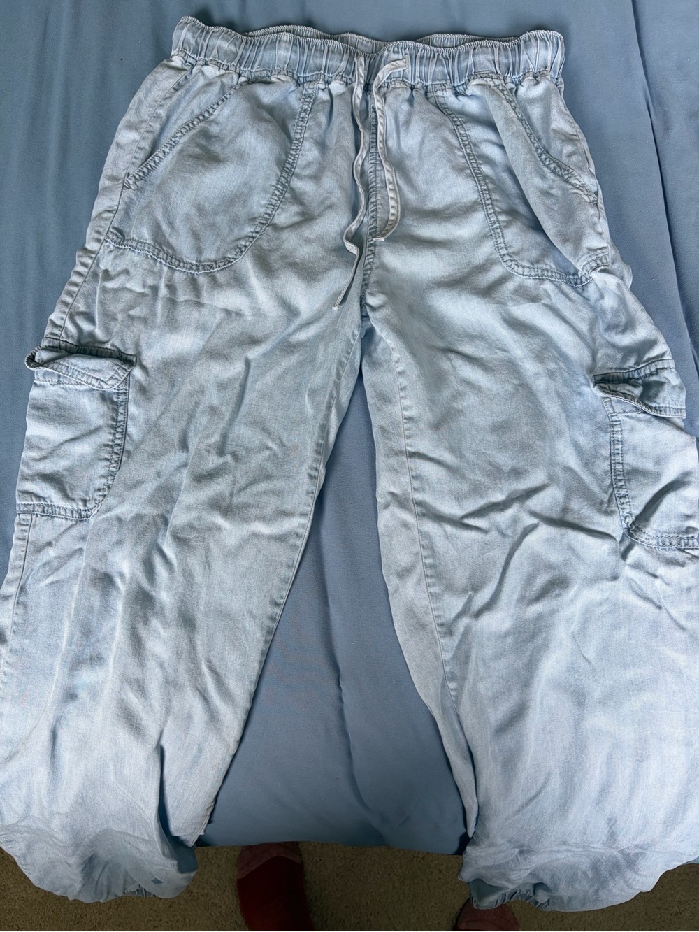Light Blue Denim Cargo Jogger Pants - Casual Comfort